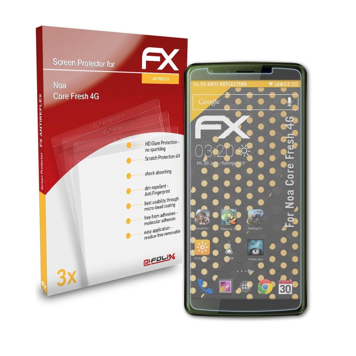 ATFOLIX 3x FX-Antireflex Displayschutz(für Noa Fresh Core 4G)