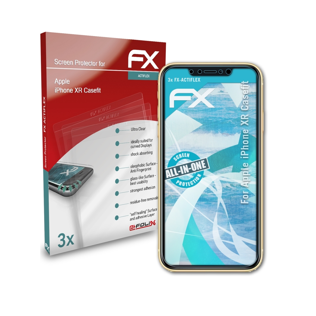 ATFOLIX 3x FX-ActiFleX Apple XR iPhone Displayschutz(für (Casefit))
