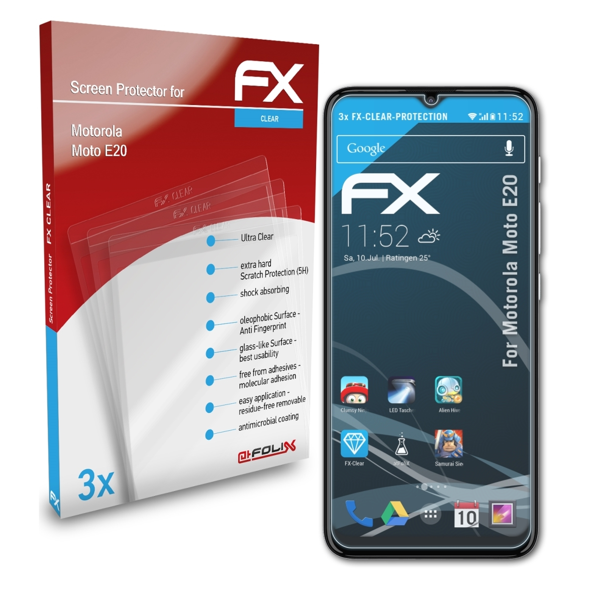 ATFOLIX 3x FX-Clear E20) Motorola Moto Displayschutz(für