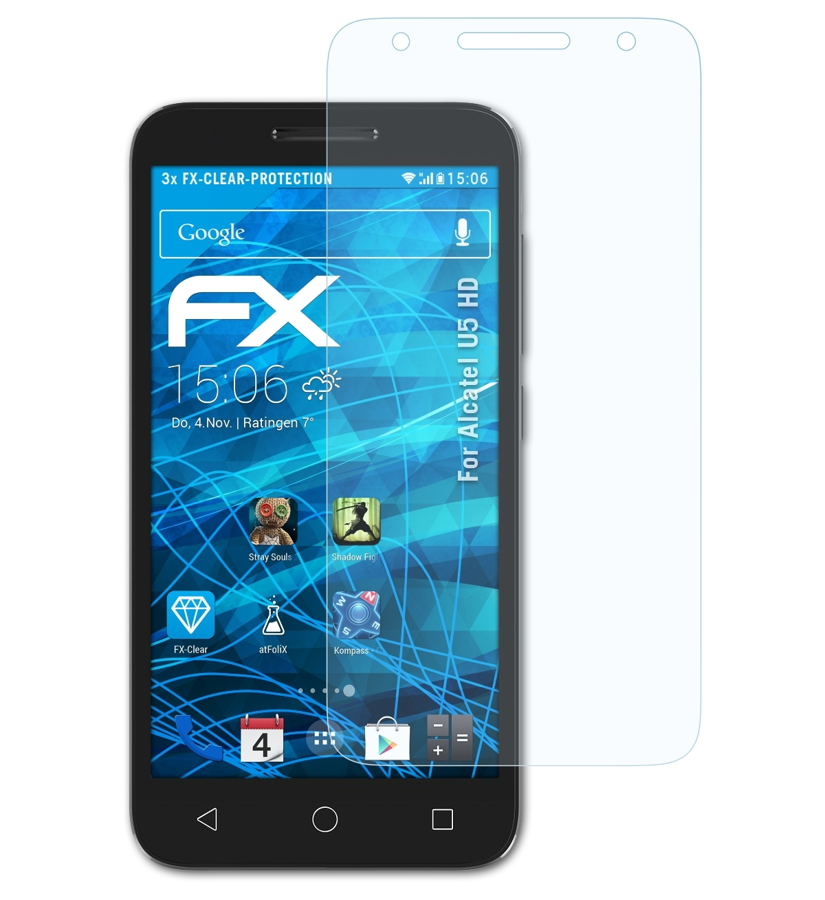 3x HD) FX-Clear Displayschutz(für U5 Alcatel ATFOLIX