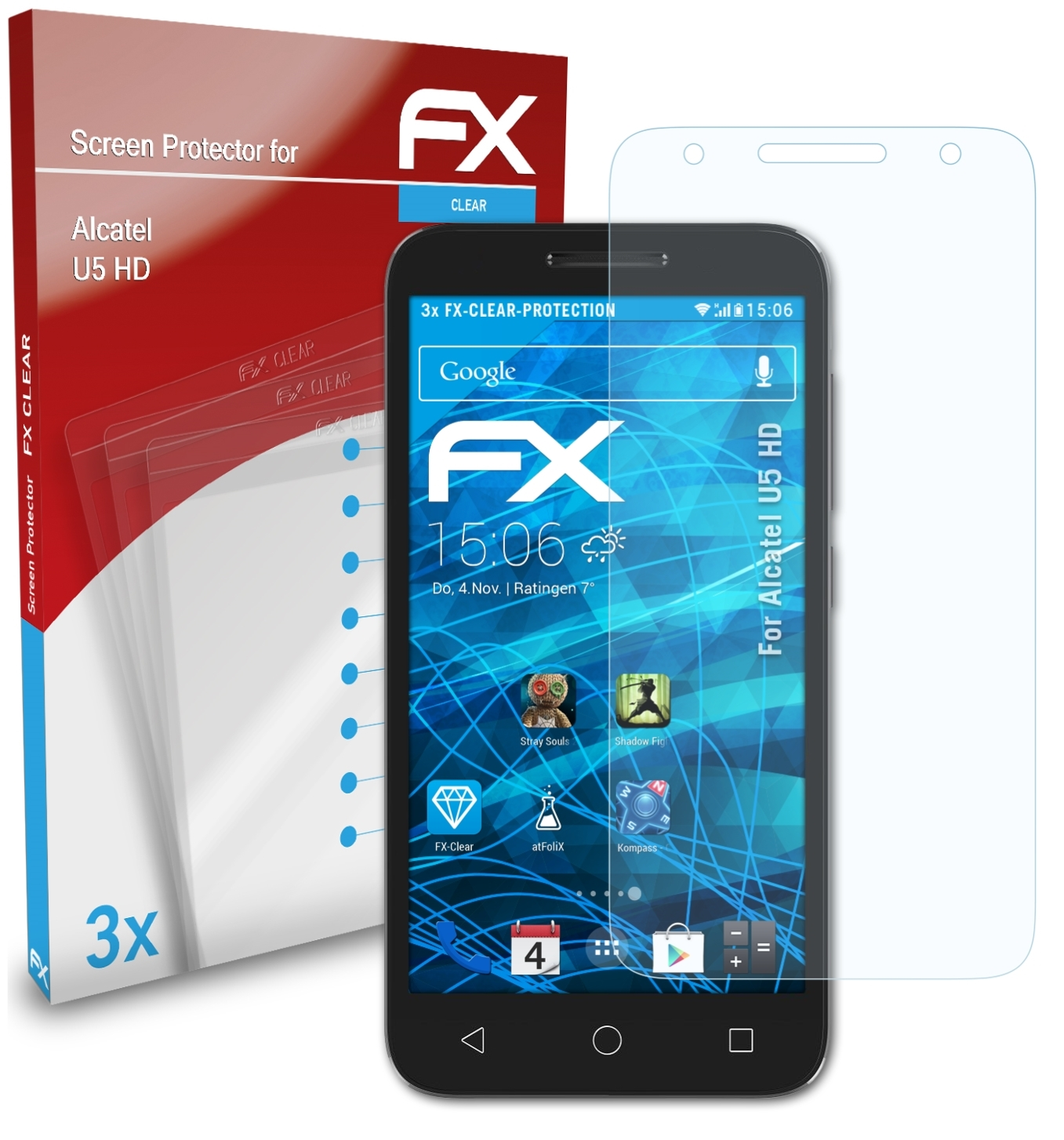 ATFOLIX 3x FX-Clear Displayschutz(für HD) Alcatel U5