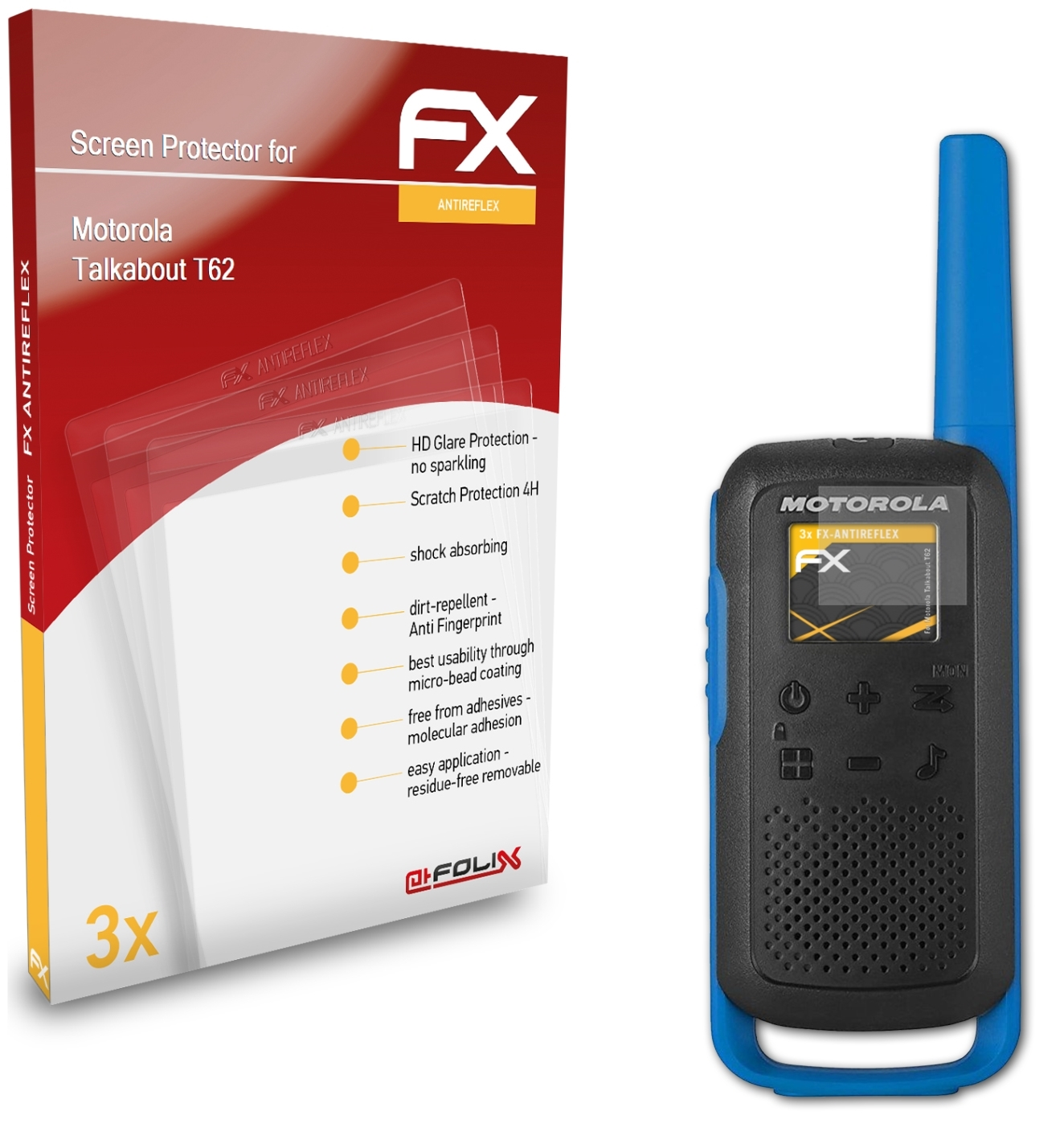 ATFOLIX 3x Motorola FX-Antireflex Displayschutz(für T62) Talkabout