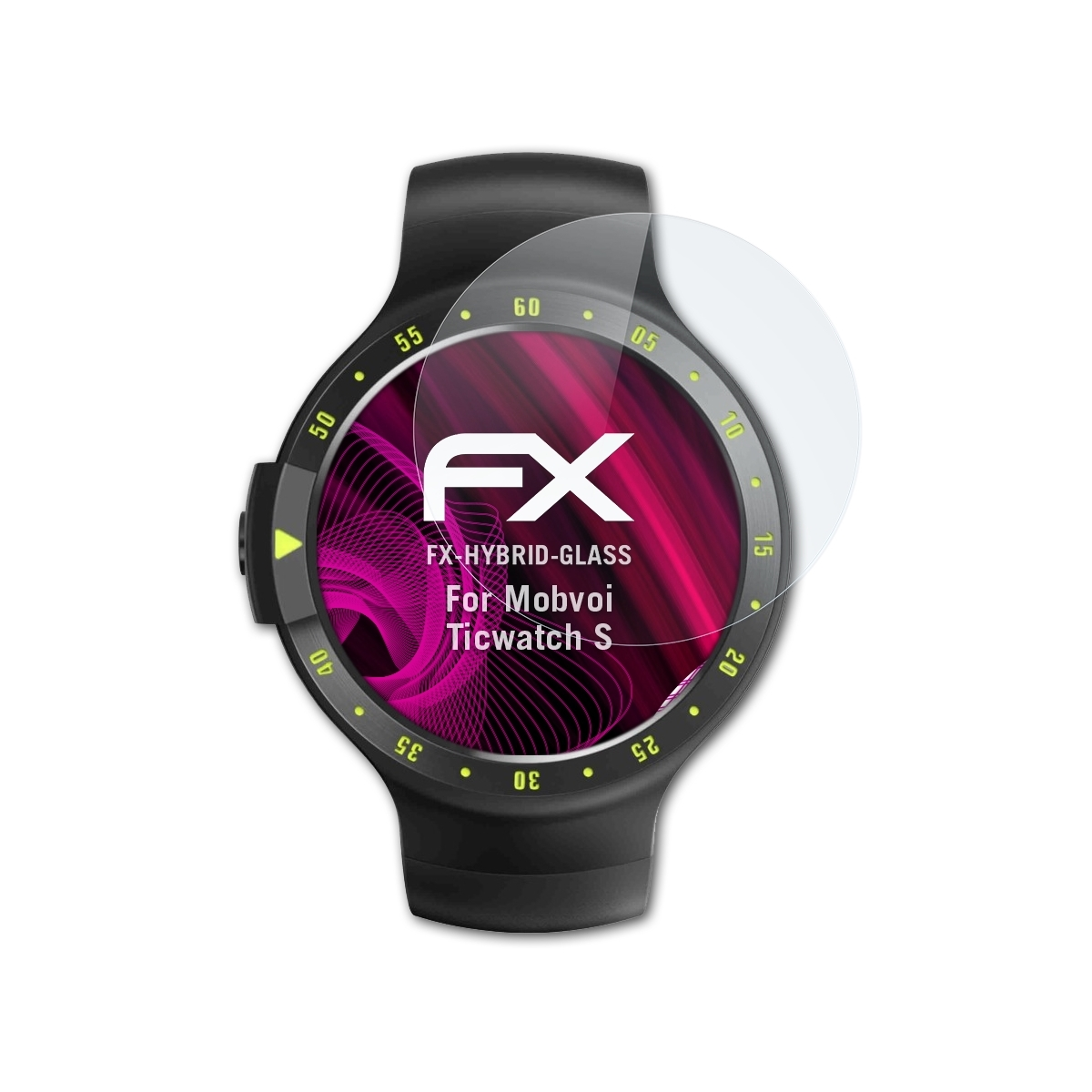 ATFOLIX FX-Hybrid-Glass S) Ticwatch Schutzglas(für Mobvoi