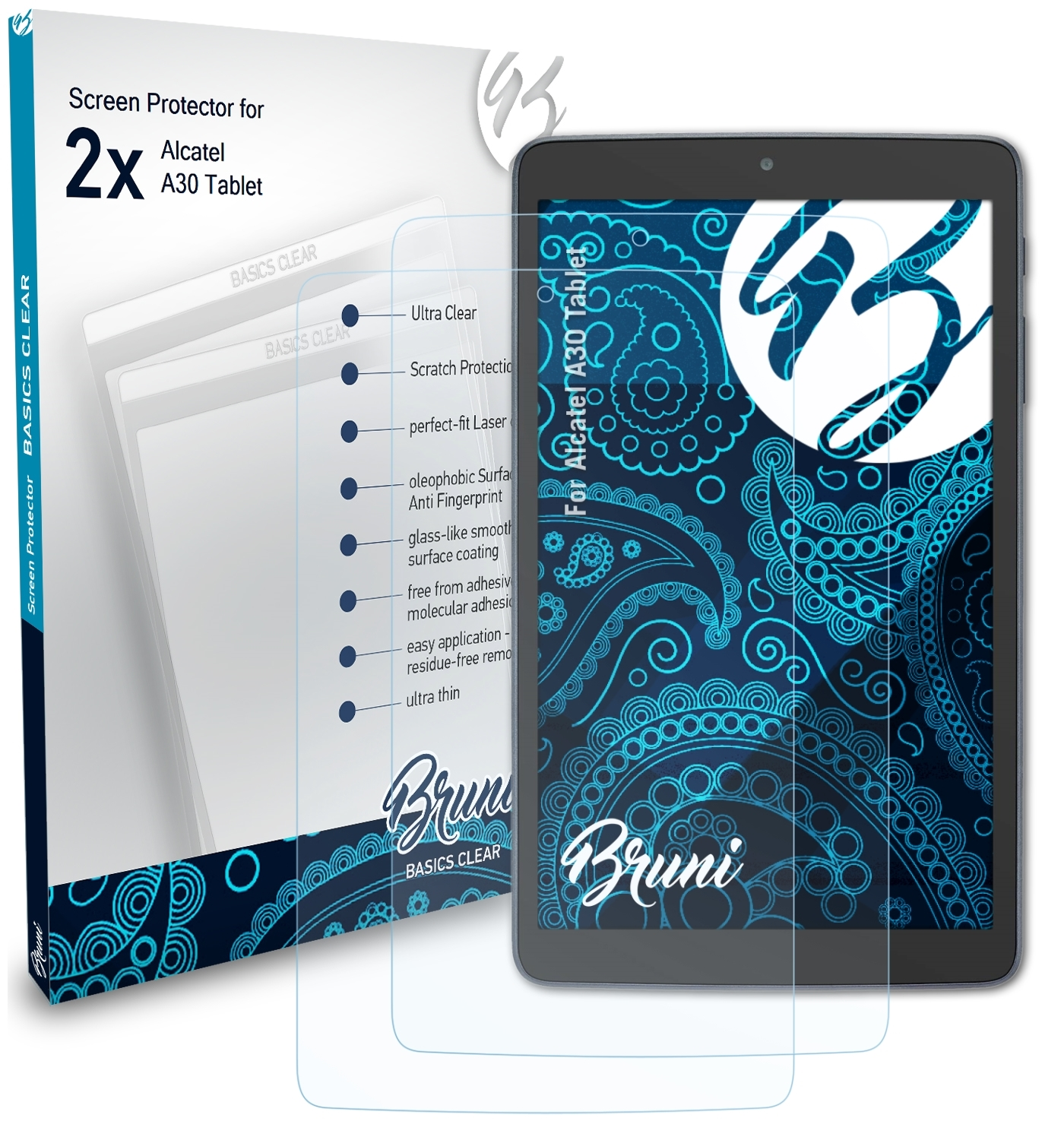 BRUNI Tablet) Alcatel Schutzfolie(für Basics-Clear A30 2x
