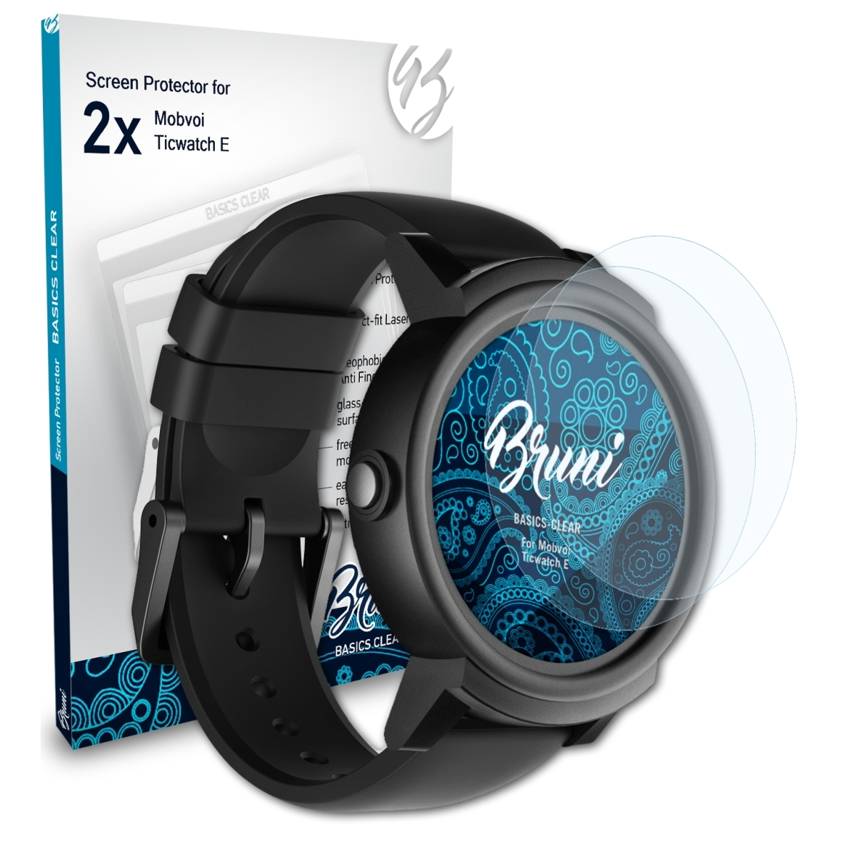 BRUNI 2x Basics-Clear Schutzfolie(für Mobvoi E) Ticwatch