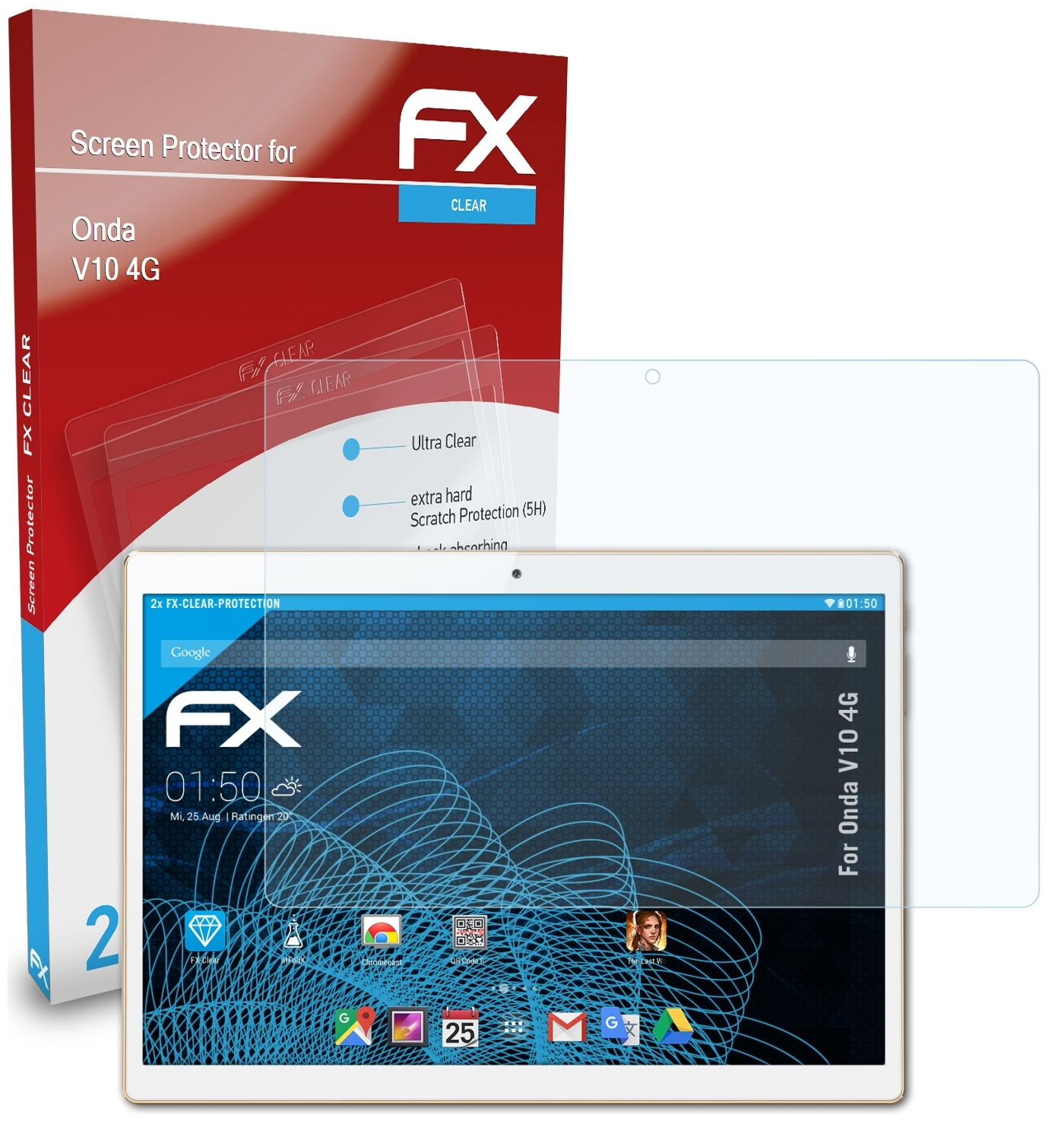 2x V10 Displayschutz(für ATFOLIX Onda FX-Clear 4G)