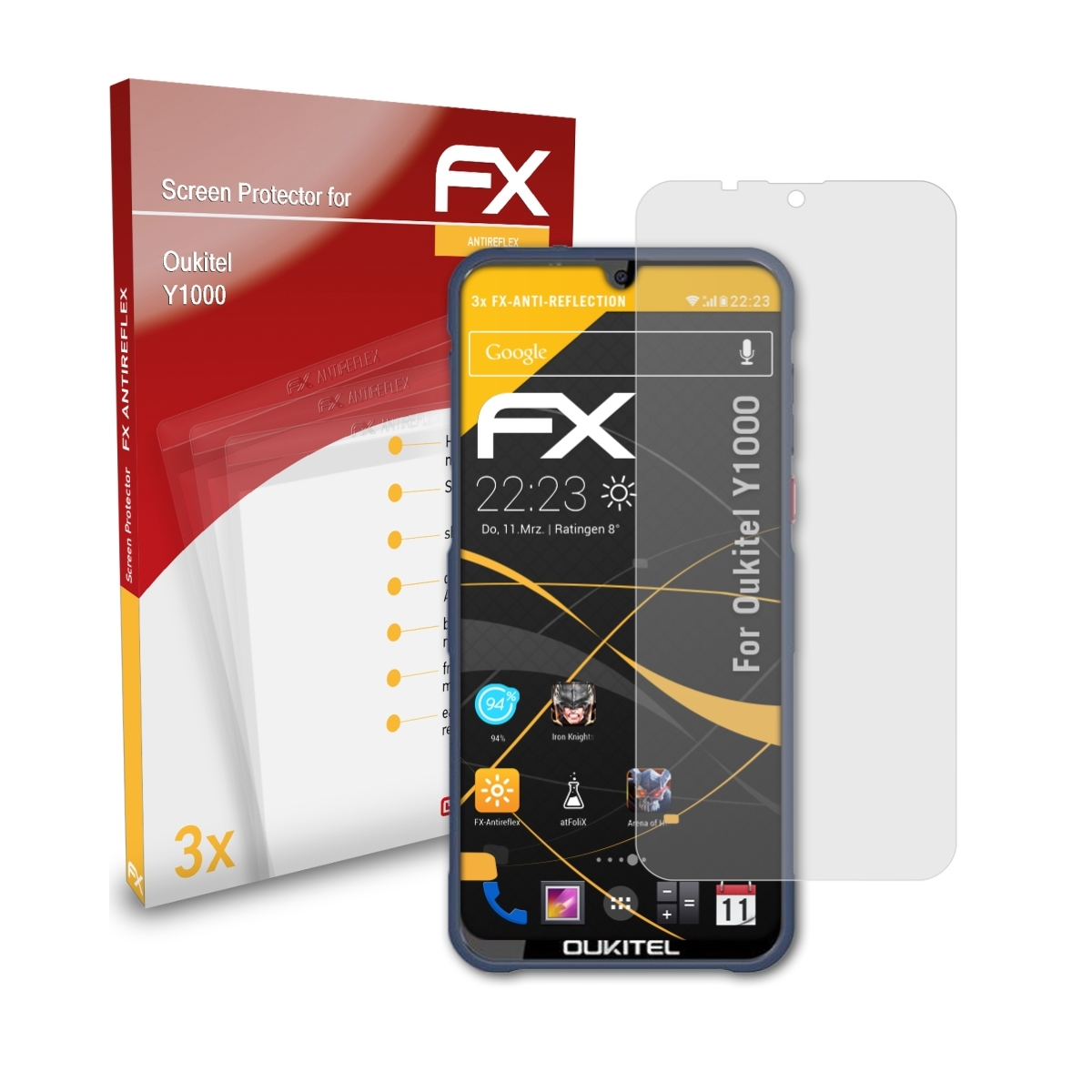 ATFOLIX 3x Displayschutz(für FX-Antireflex Oukitel Y1000)
