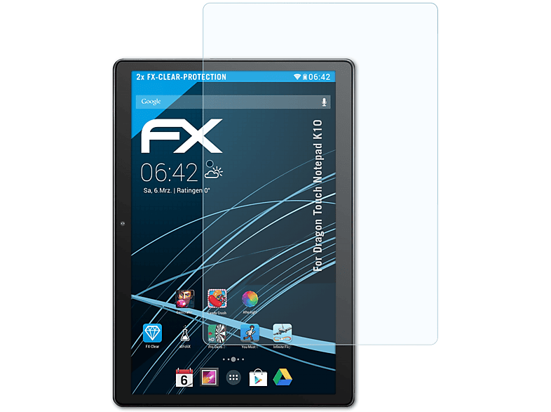 ATFOLIX 2x FX-Clear K10) Dragon Touch Notepad Displayschutz(für
