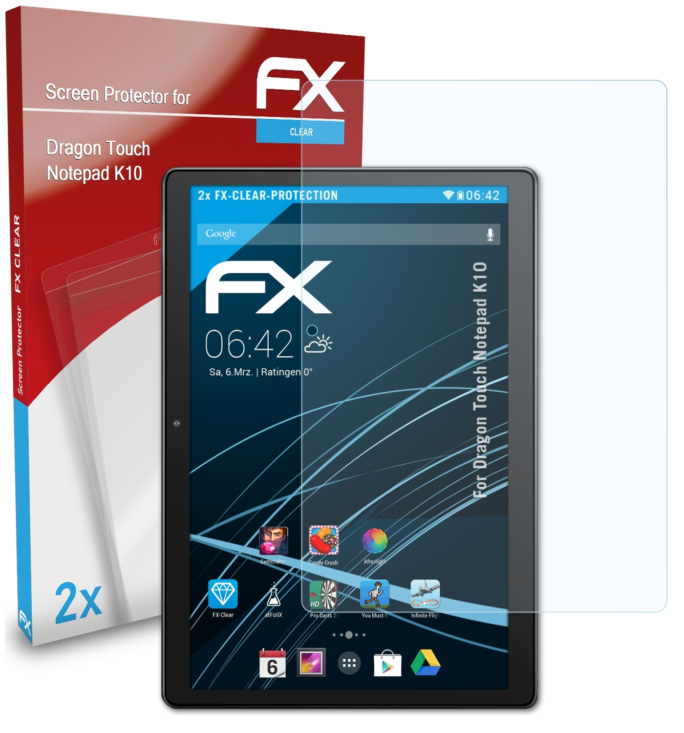 Notepad ATFOLIX Dragon Displayschutz(für FX-Clear 2x K10) Touch