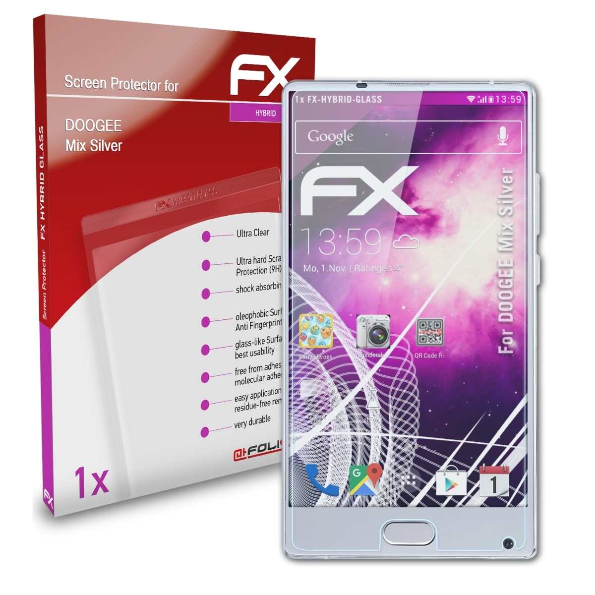 FX-Hybrid-Glass Mix Doogee ATFOLIX Silver) Schutzglas(für