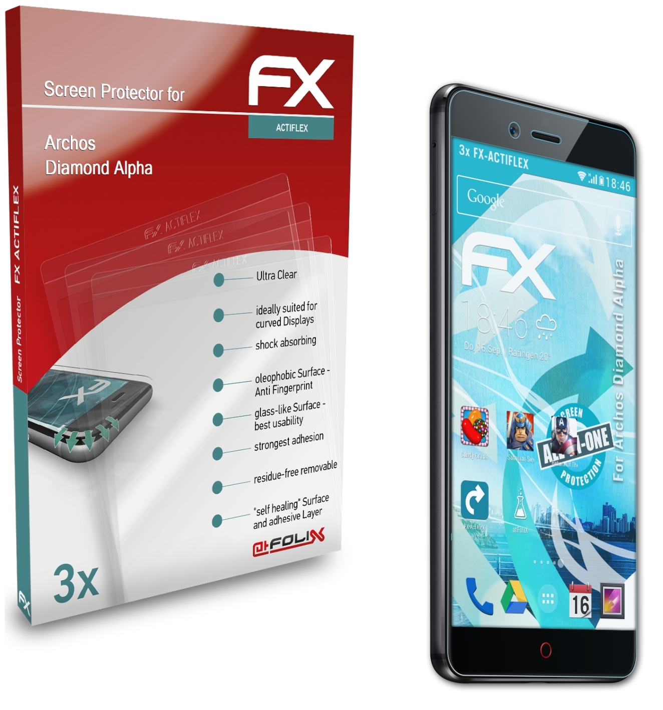 Archos Alpha) ATFOLIX 3x Diamond FX-ActiFleX Displayschutz(für