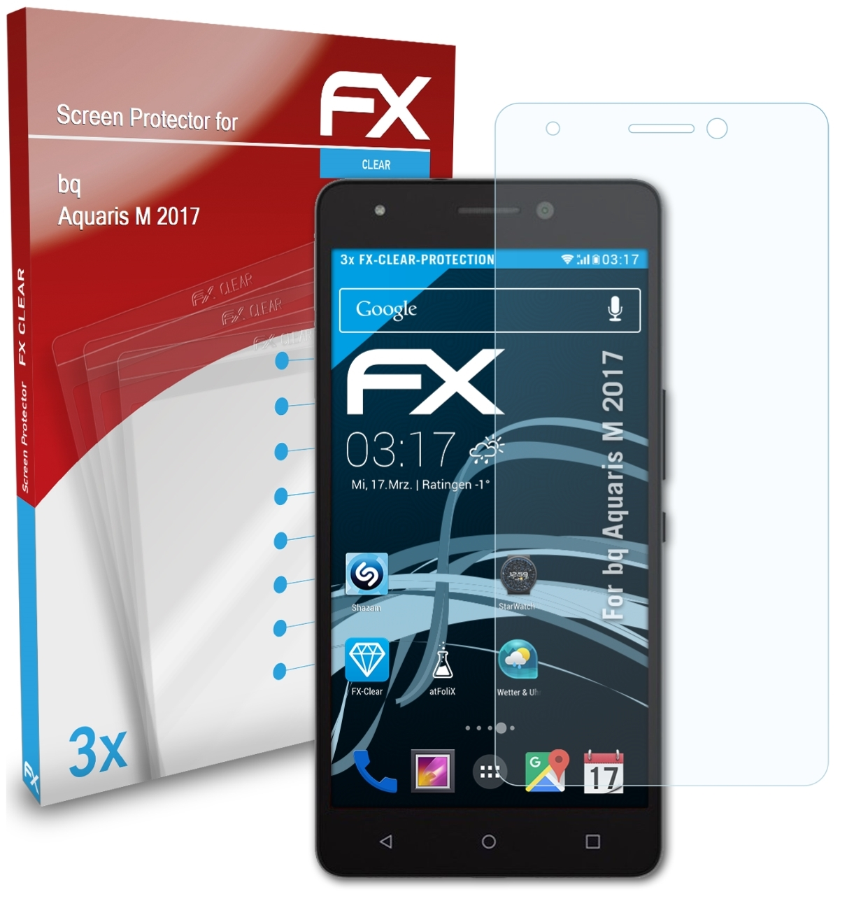 ATFOLIX 3x FX-Clear 2017) Aquaris bq Displayschutz(für M