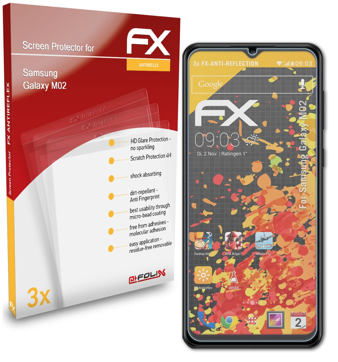 ATFOLIX 3x FX-Antireflex Displayschutz(für Samsung Galaxy M02)