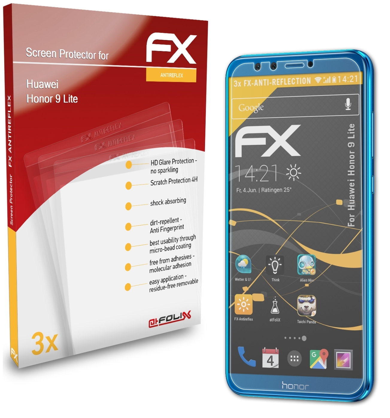 ATFOLIX 3x FX-Antireflex Huawei 9 Honor Lite) Displayschutz(für