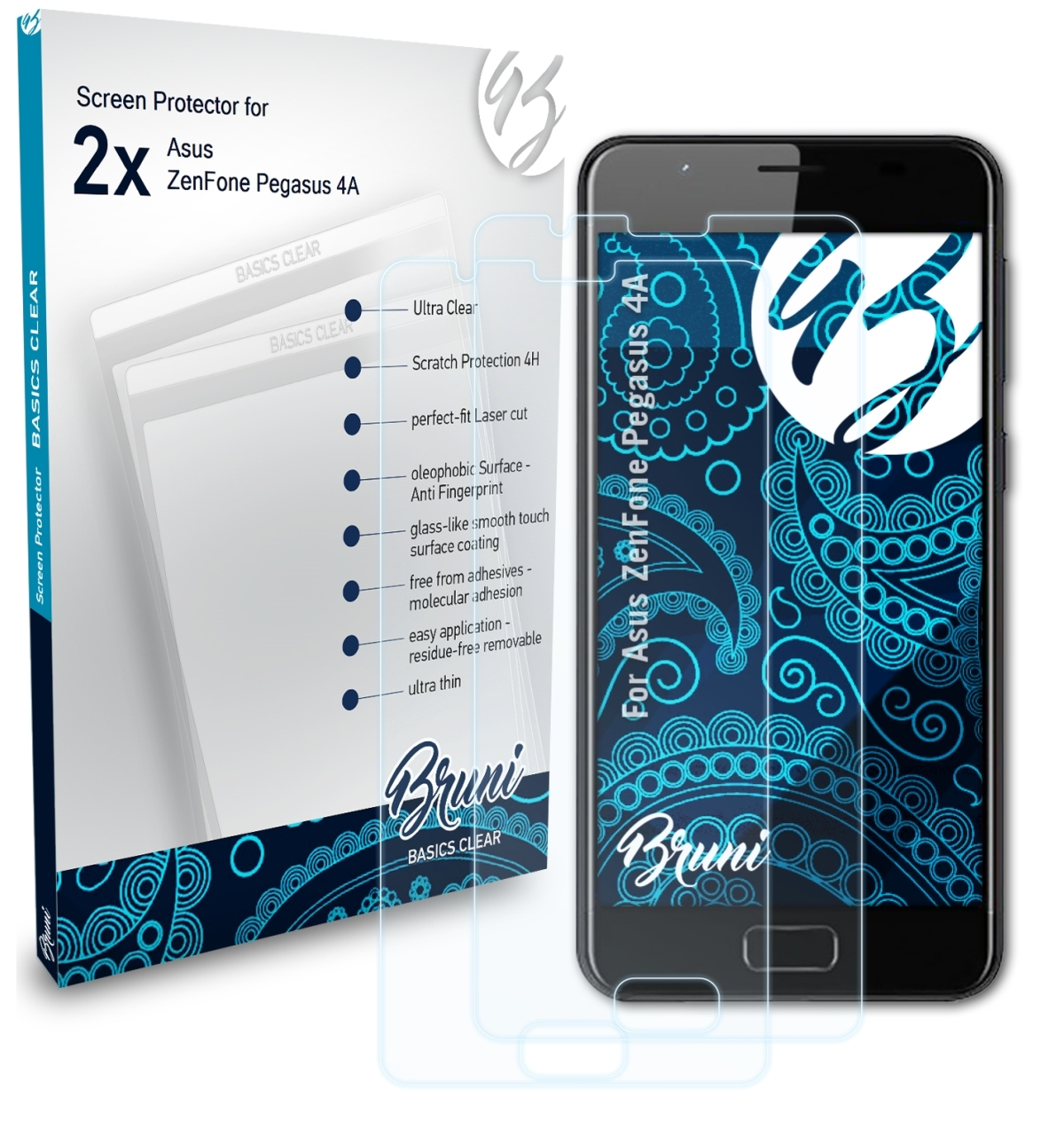 2x 4A) Pegasus BRUNI Schutzfolie(für ZenFone Basics-Clear Asus