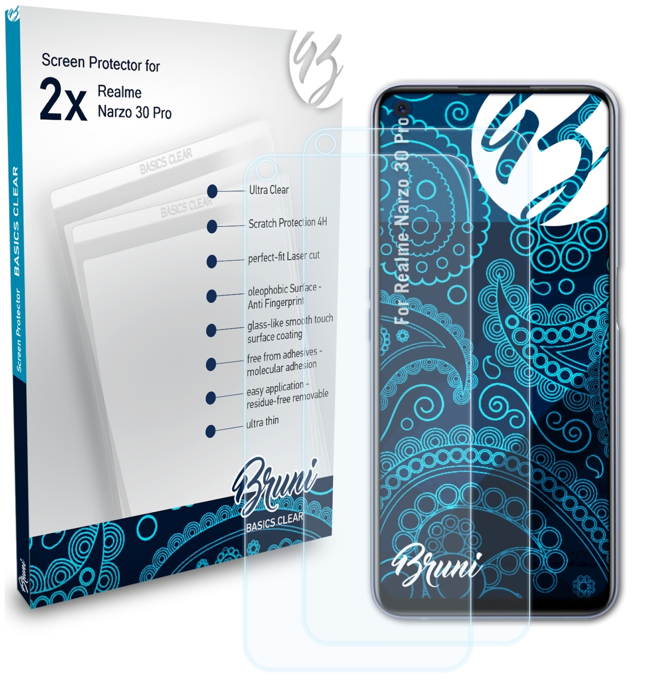 BRUNI 2x Basics-Clear Schutzfolie(für Narzo Pro) Realme 30