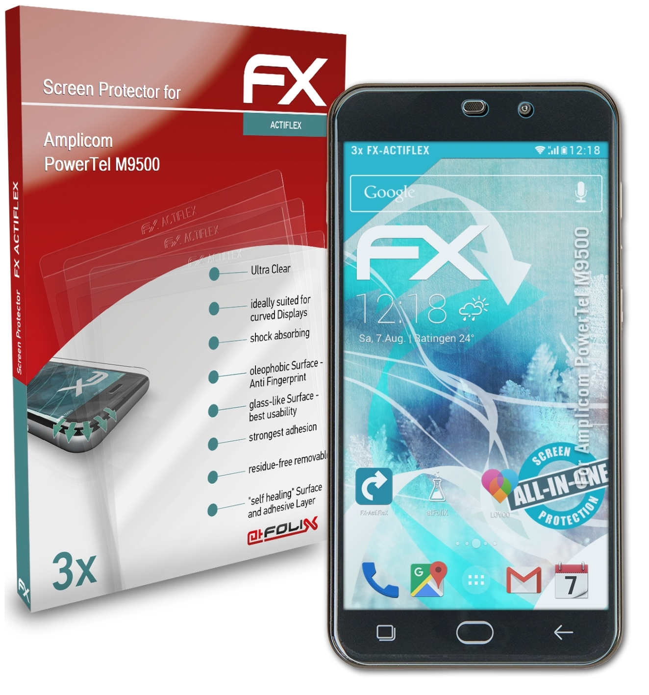 3x ATFOLIX Amplicom FX-ActiFleX Displayschutz(für M9500) PowerTel