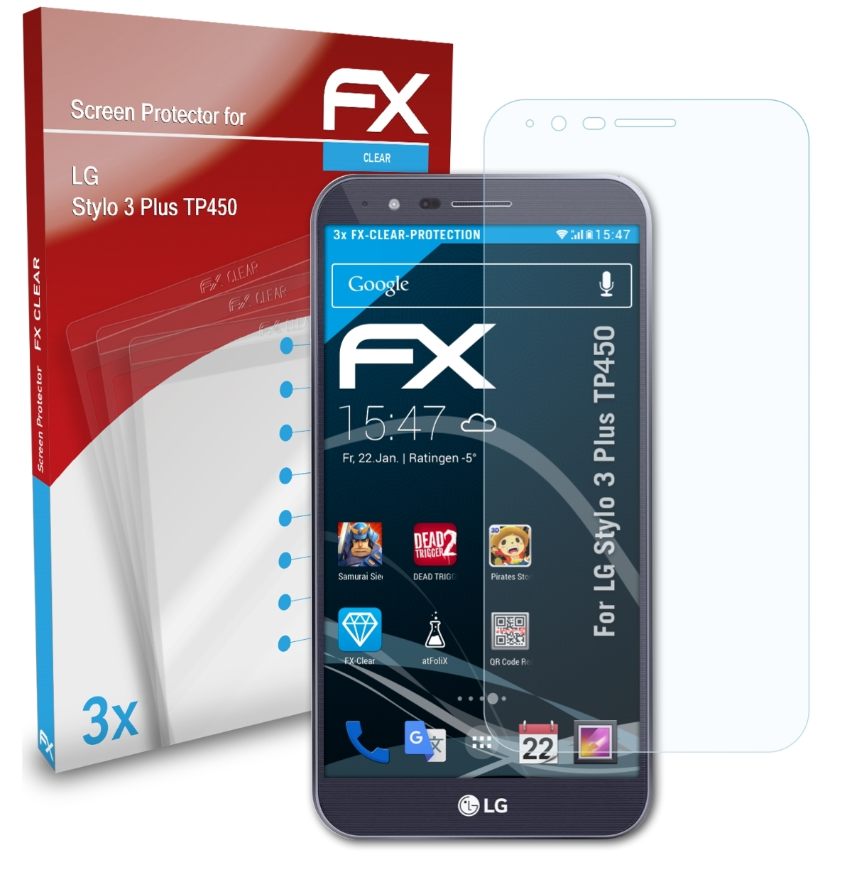 ATFOLIX 3x FX-Clear Displayschutz(für (TP450)) Plus LG 3 Stylo