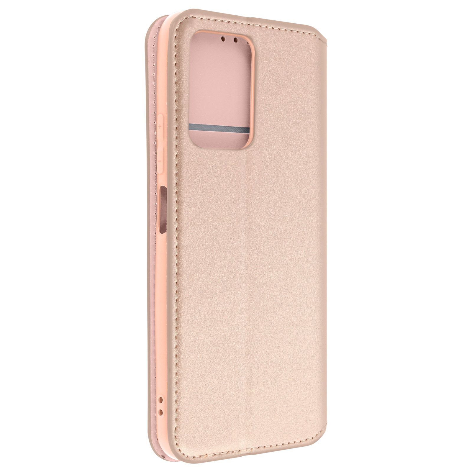 Una custodia per telefono oro rosa, con un ritaglio per la fotocamera visibile.