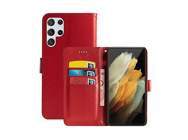CASEONLINE Klappbare - Rot, Bookcover, Samsung, Galaxy S22 Ultra, Multicolor