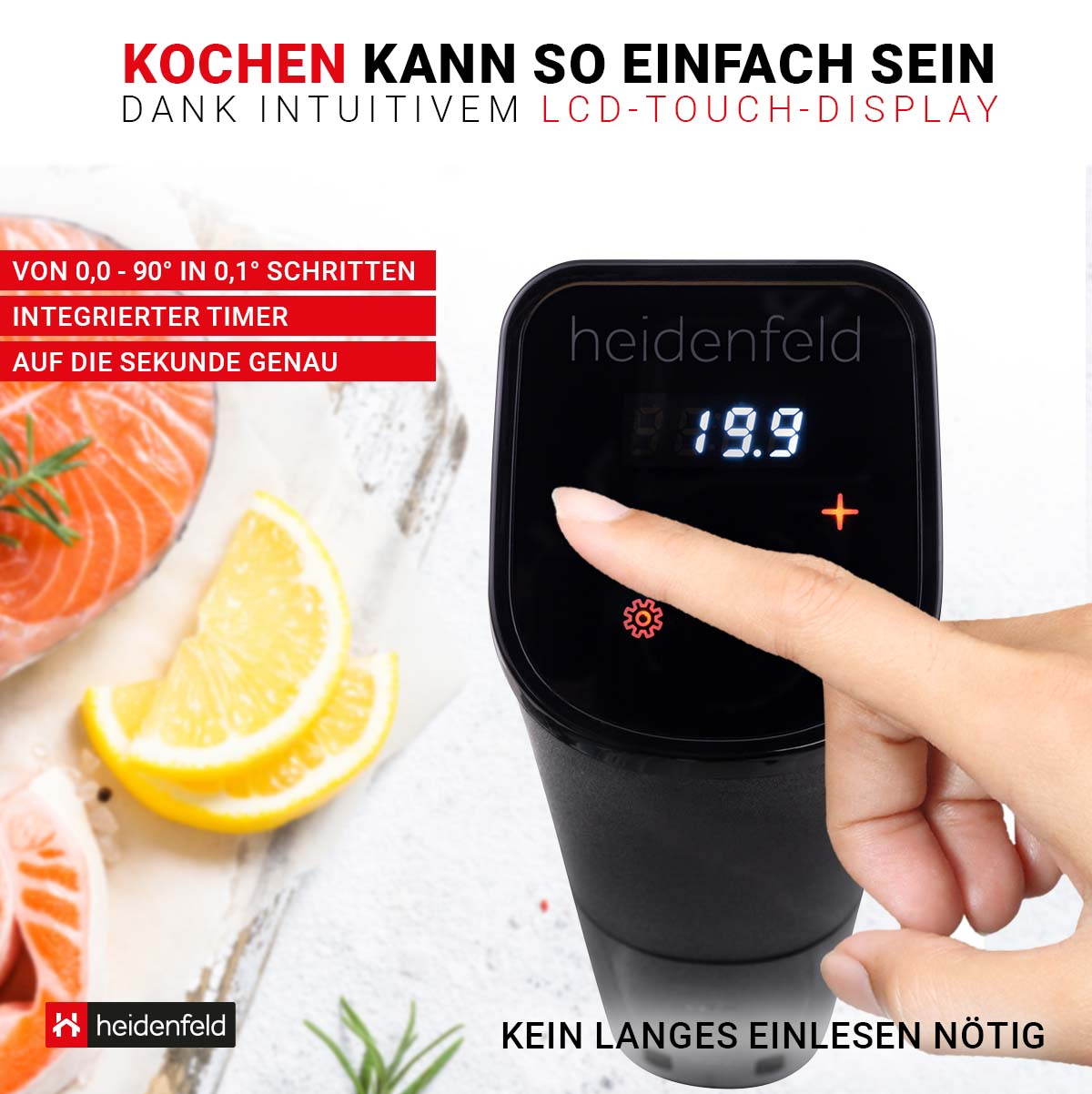 HEIDENFELD Sous Vide Stick HF-SV100 Sous Vide (800 Garer schwarz) Watt