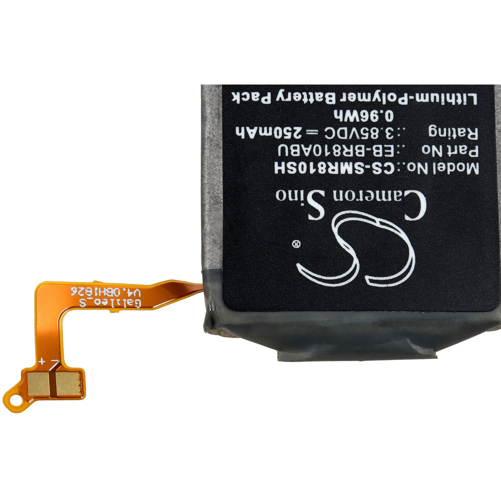 Lithium-Polymer-Akkupack mit Etiketten. Text: 3,85 VDC, 250 mAh, Cameron Sino.