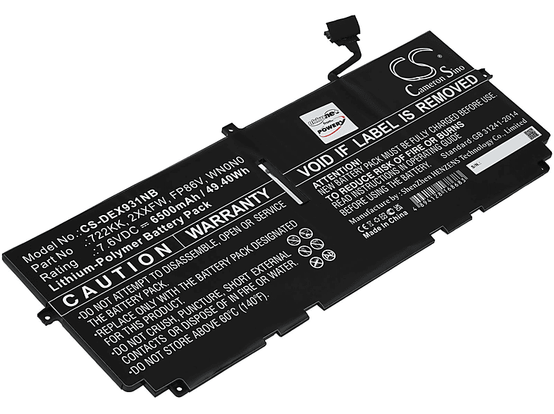 POWERY Akku Volt, Li-Polymer FP86V Dell Akku, 7.6 6500mAh kompatibel Typ mit
