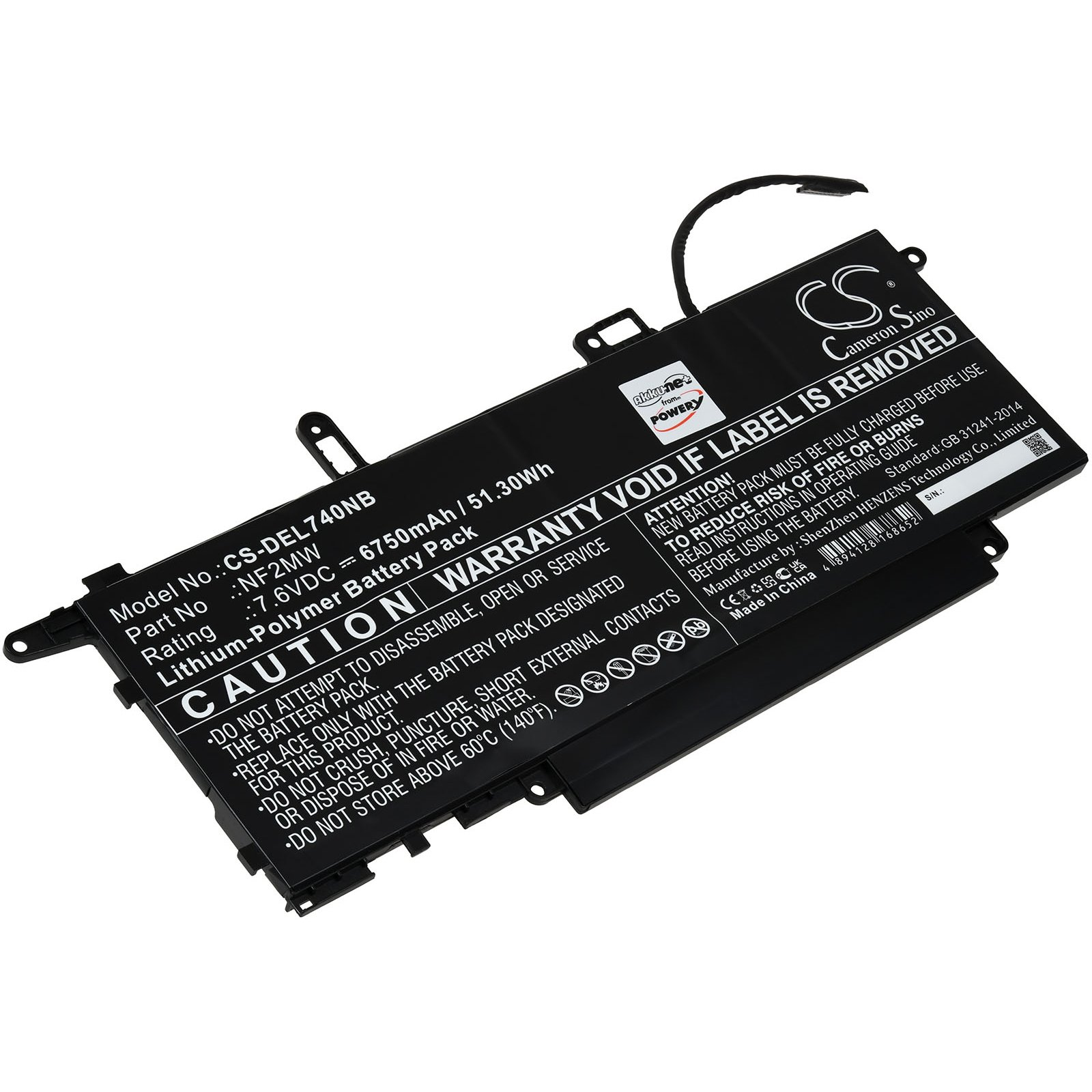 POWERY Akku kompatibel mit Typ Li-Polymer Dell Volt, 7.6 6750mAh Akku, NF2MW