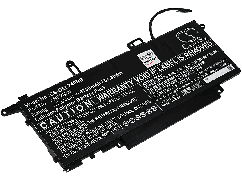 7.6 Typ Akku, Li-Polymer mit Volt, NF2MW Dell Akku POWERY 6750mAh kompatibel