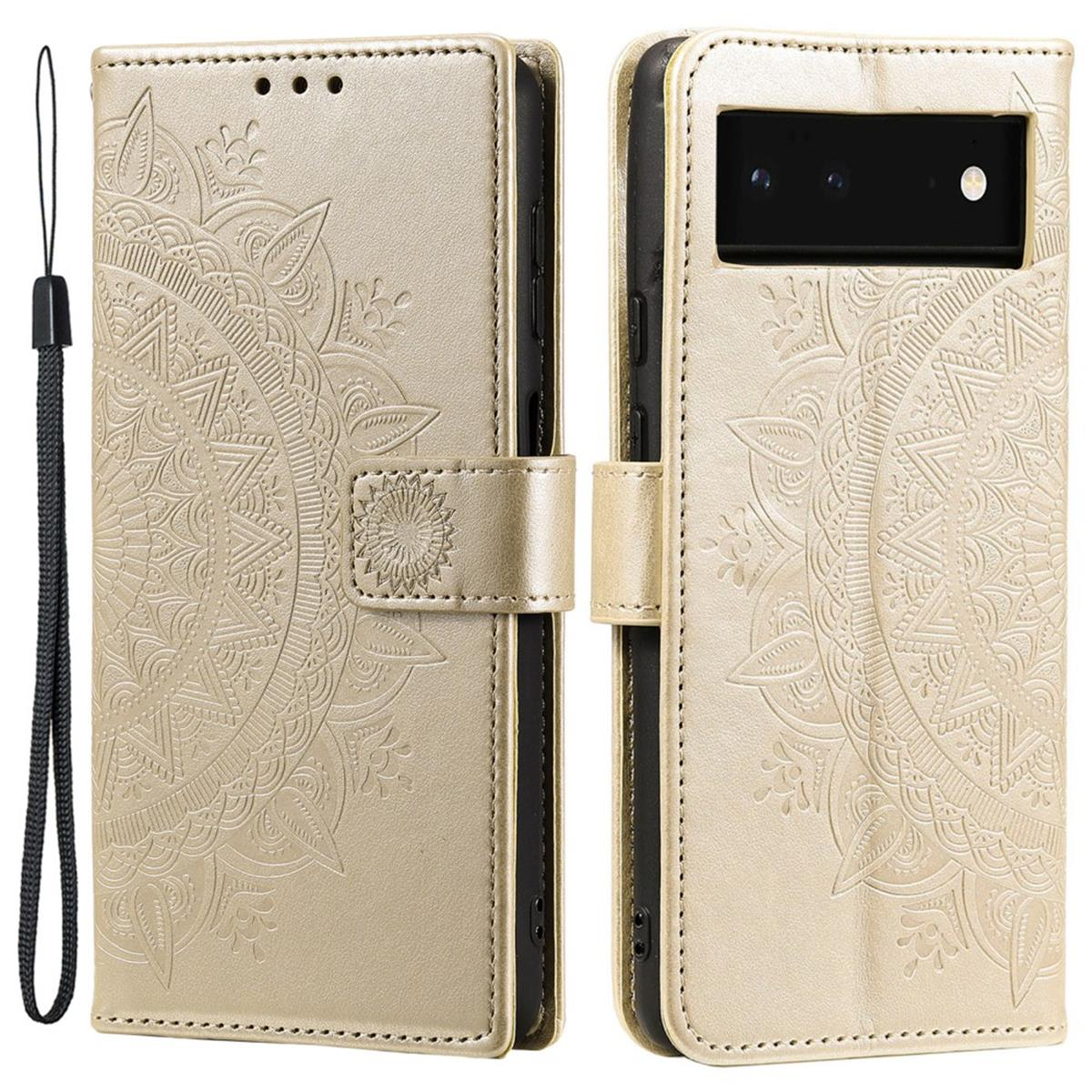 COVERKINGZ Klapphülle mit Google, Pixel Muster, 6, Gold Bookcover, Mandala