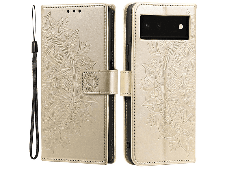 COVERKINGZ Klapphülle mit Mandala Muster, Bookcover, Google, Pixel 6, Gold