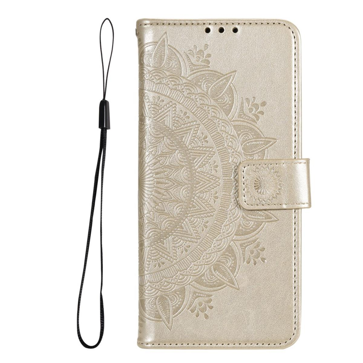 COVERKINGZ Klapphülle Galaxy M52 Gold 5G, mit Samsung, Muster, Bookcover, Mandala