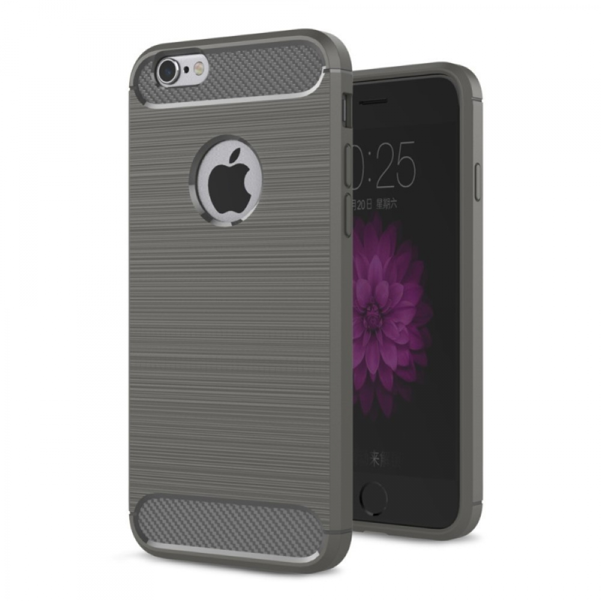 CASEONLINE Gebürstet - 6, Grau, iPhone Apple, Schwarz Backcover