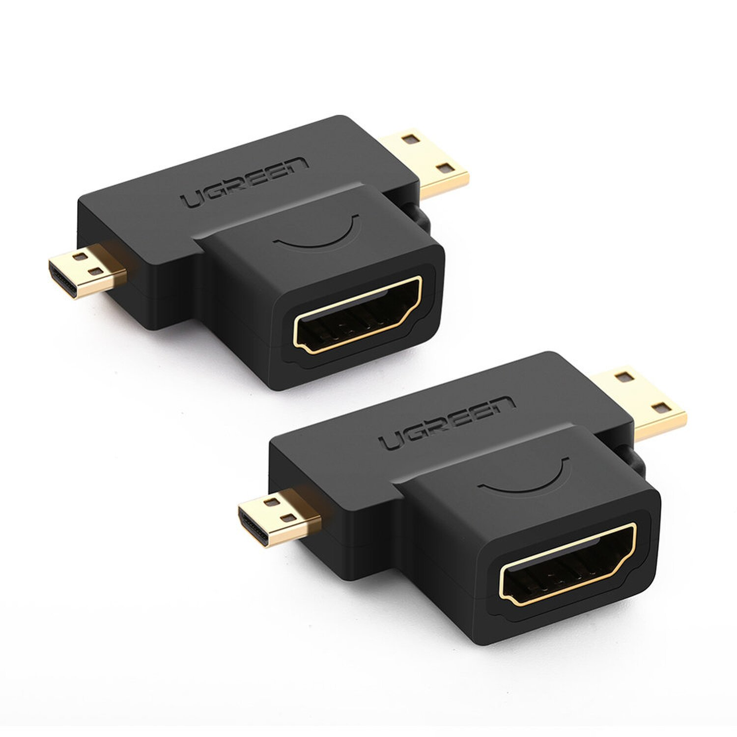 Due adattatori HDMI neri. Ognuno ha un connettore maschio e femmina.
