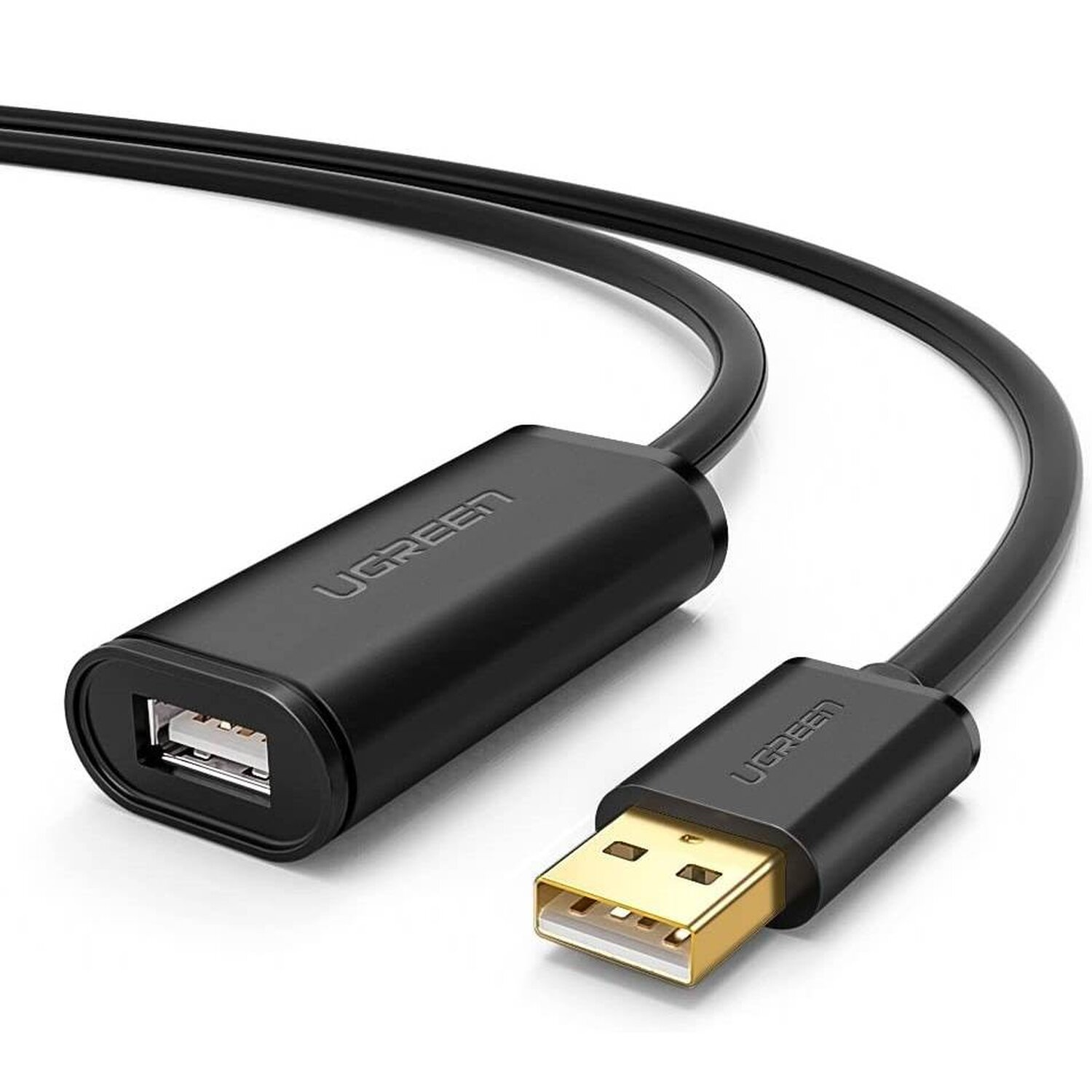 Schwarzer UGREEN USB-Adapter mit USB-A- und USB-B-Anschluss auf weißem Hintergrund.