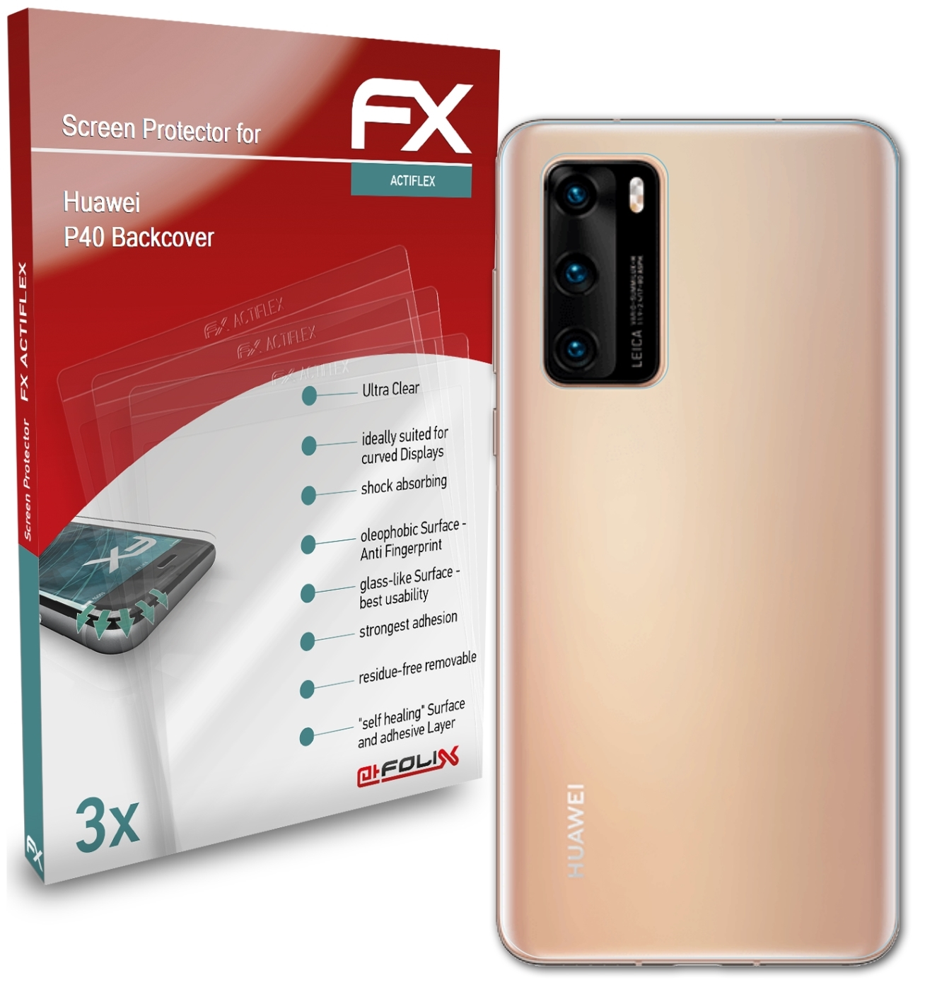 ATFOLIX 3x FX-ActiFleX Displayschutz(für Huawei P40 (Backcover))