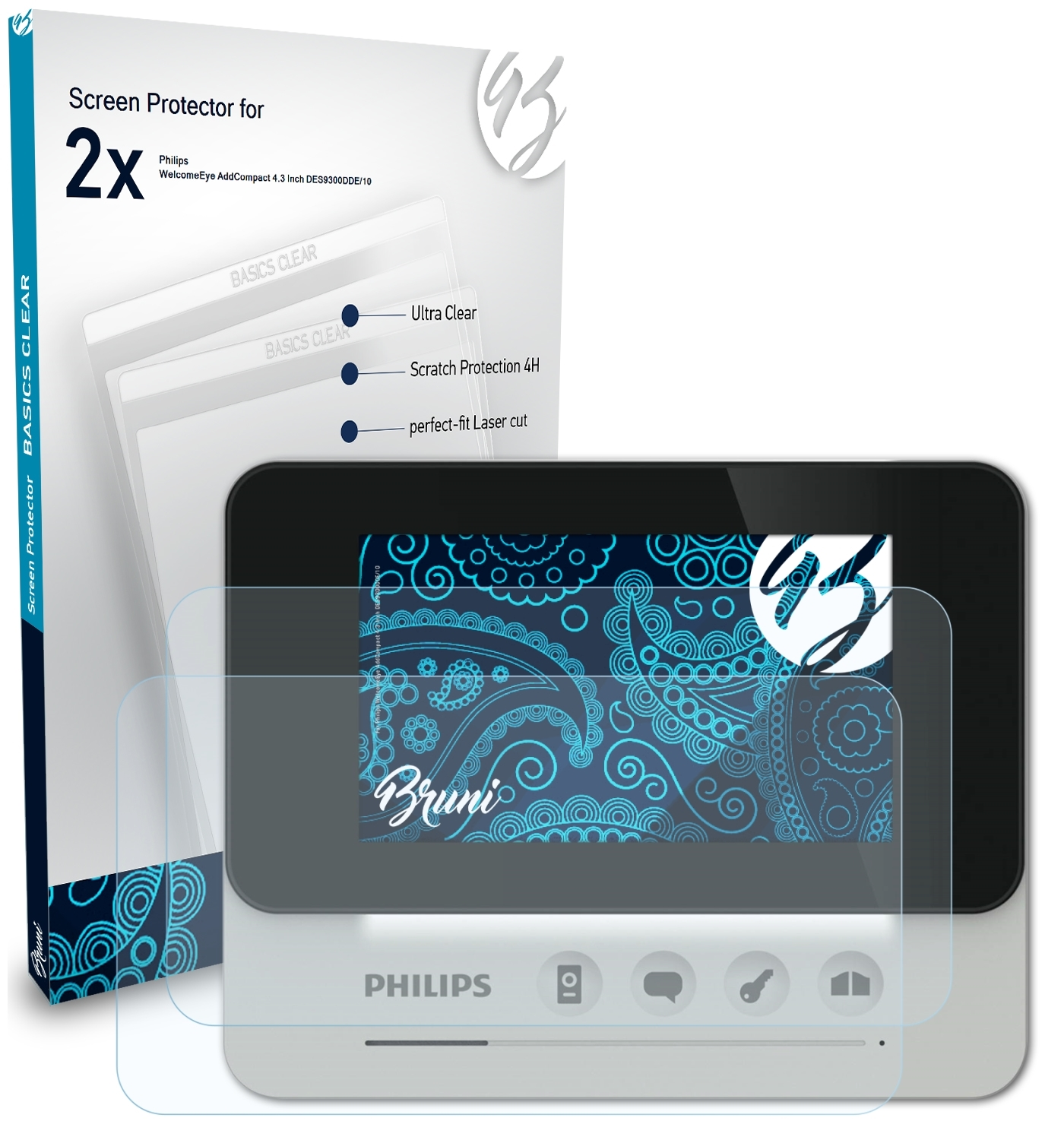 WelcomeEye Schutzfolie(für 4.3 BRUNI Inch (DES9300DDE/10)) Philips 2x AddCompact Basics-Clear