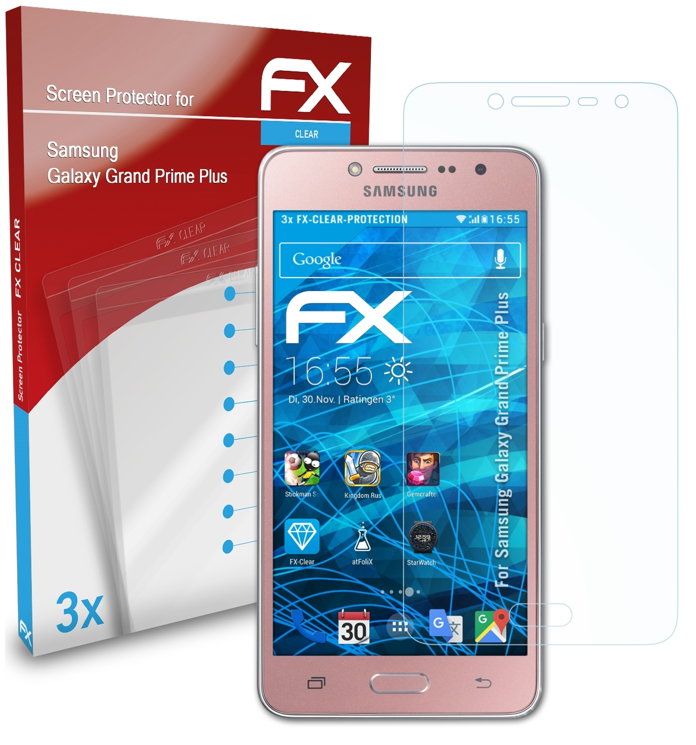 ATFOLIX 3x Grand Plus) Samsung Galaxy Prime FX-Clear Displayschutz(für