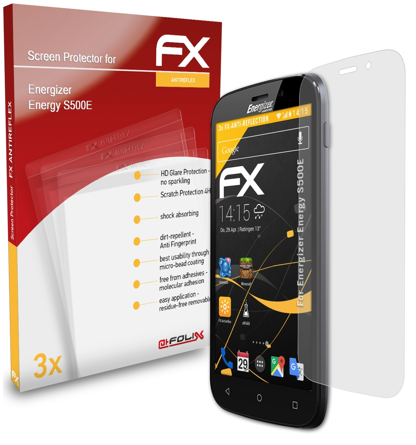 ATFOLIX 3x FX-Antireflex Displayschutz(für Energy S500E) Energizer