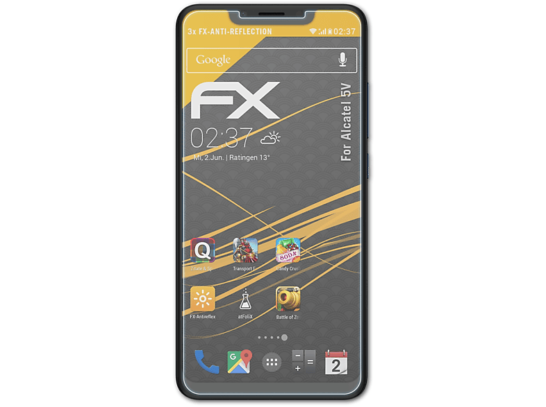 ATFOLIX 3x FX-Antireflex Displayschutz(für Alcatel 5V)