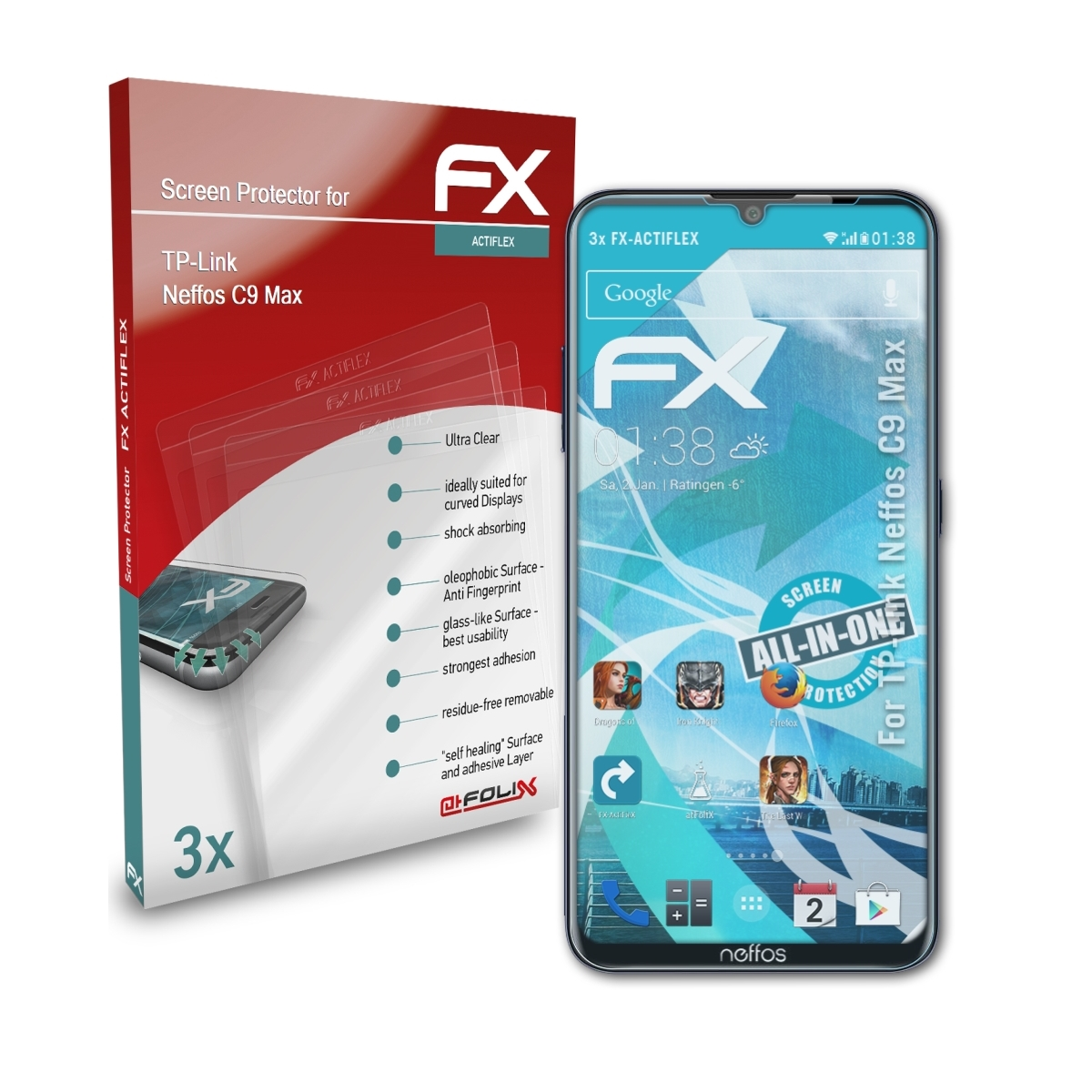 Displayschutz(für Max) FX-ActiFleX Neffos 3x TP-Link ATFOLIX C9