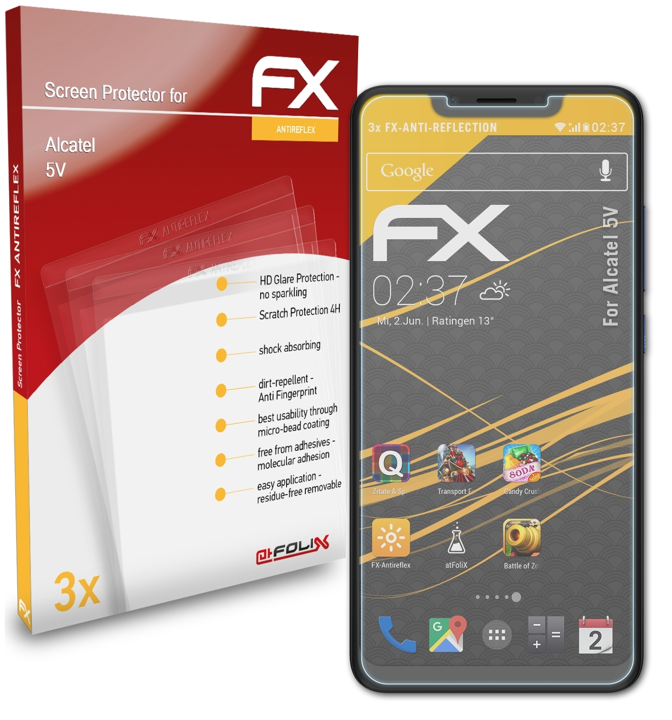 Displayschutz(für FX-Antireflex ATFOLIX 3x Alcatel 5V)