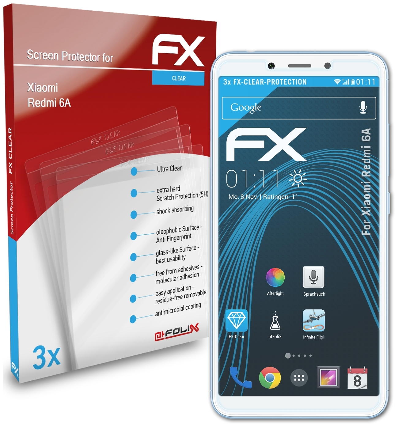 Redmi Displayschutz(für 6A) 3x Xiaomi ATFOLIX FX-Clear