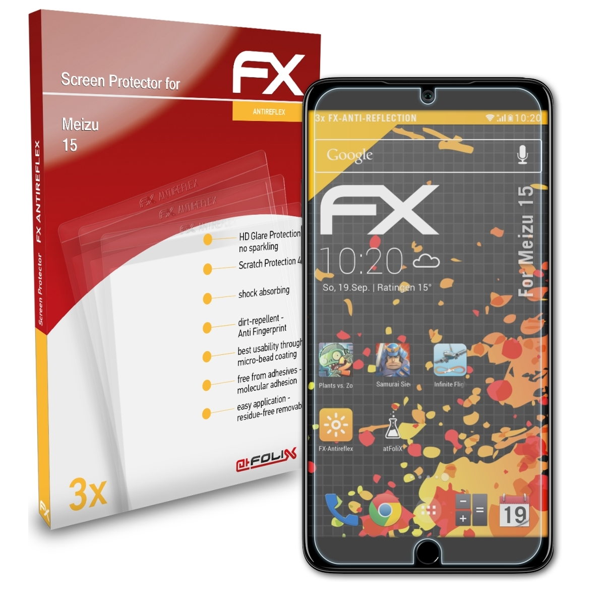 3x ATFOLIX Displayschutz(für 15) Meizu FX-Antireflex