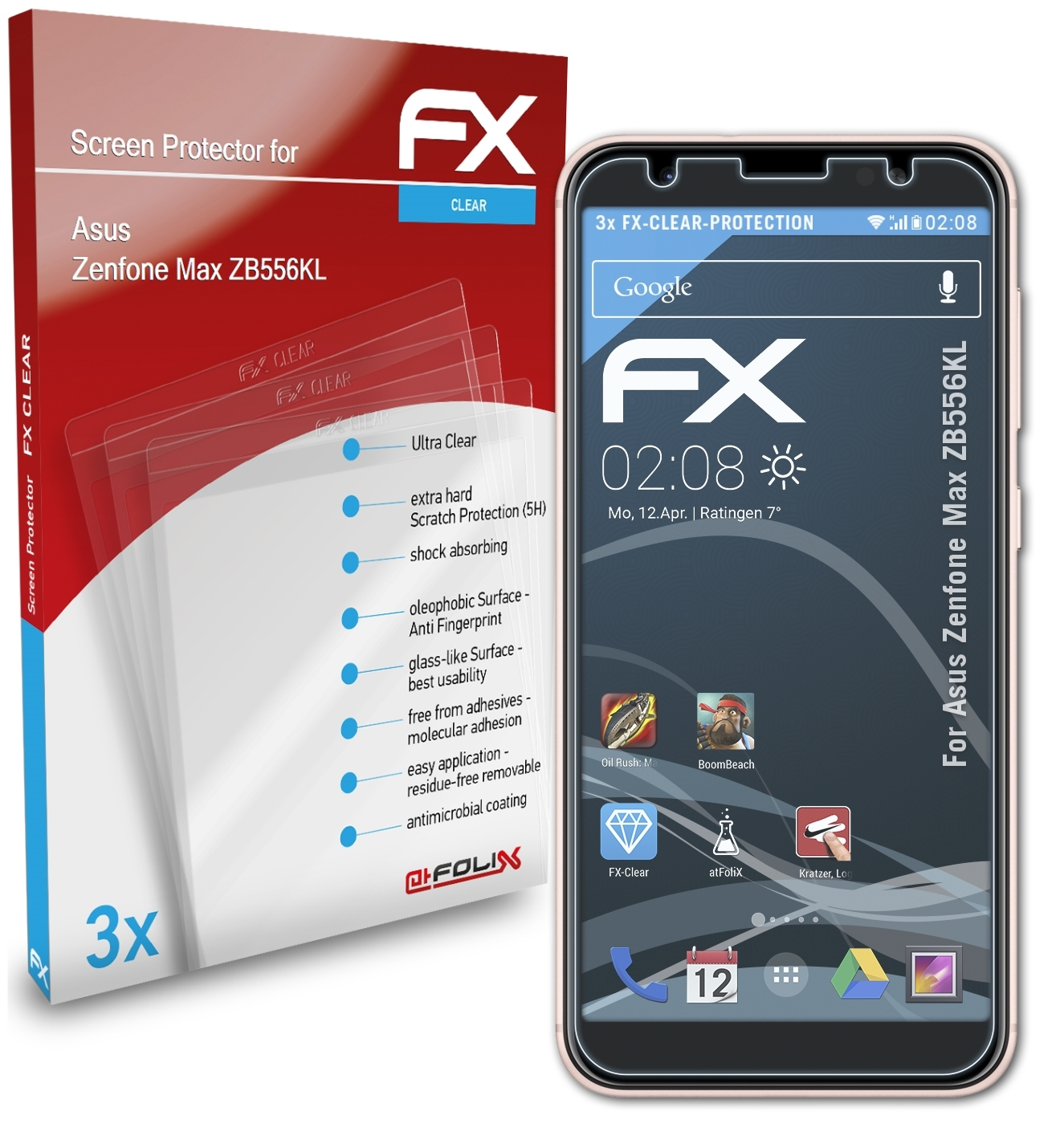ATFOLIX 3x FX-Clear Displayschutz(für Asus Max (ZB556KL)) Zenfone