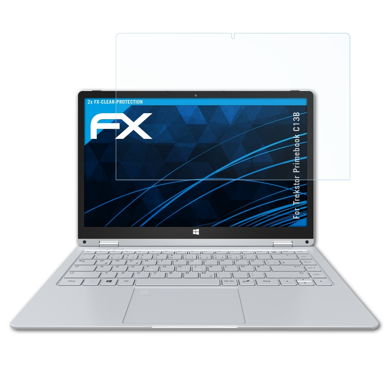 Silberner Laptop mit Displayschutz. Klare Folie wird auf dem Display angebracht.