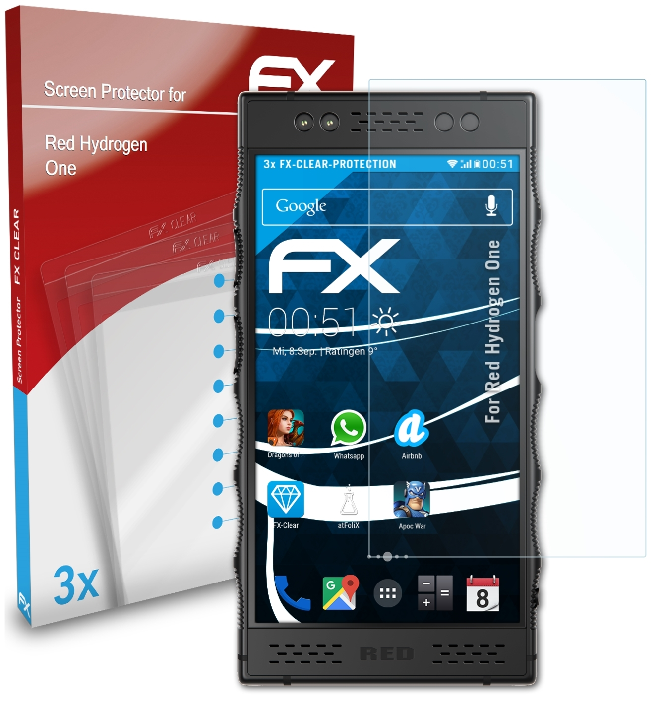 ATFOLIX 3x One) Hydrogen Red FX-Clear Displayschutz(für