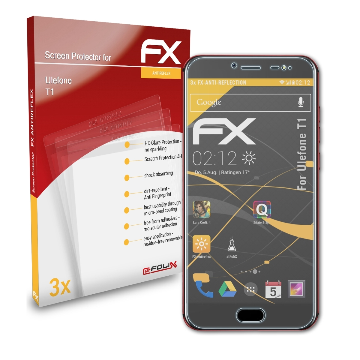 Displayschutz(für ATFOLIX T1) 3x Ulefone FX-Antireflex