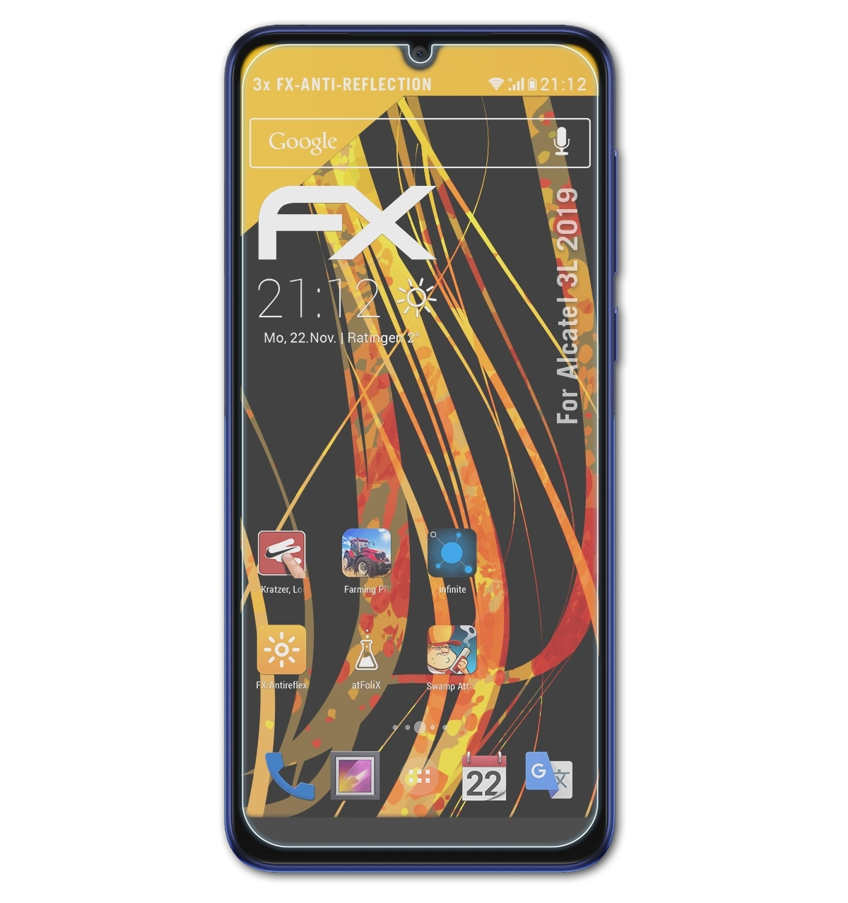 ATFOLIX 3x FX-Antireflex Displayschutz(für Alcatel 3L (2019))
