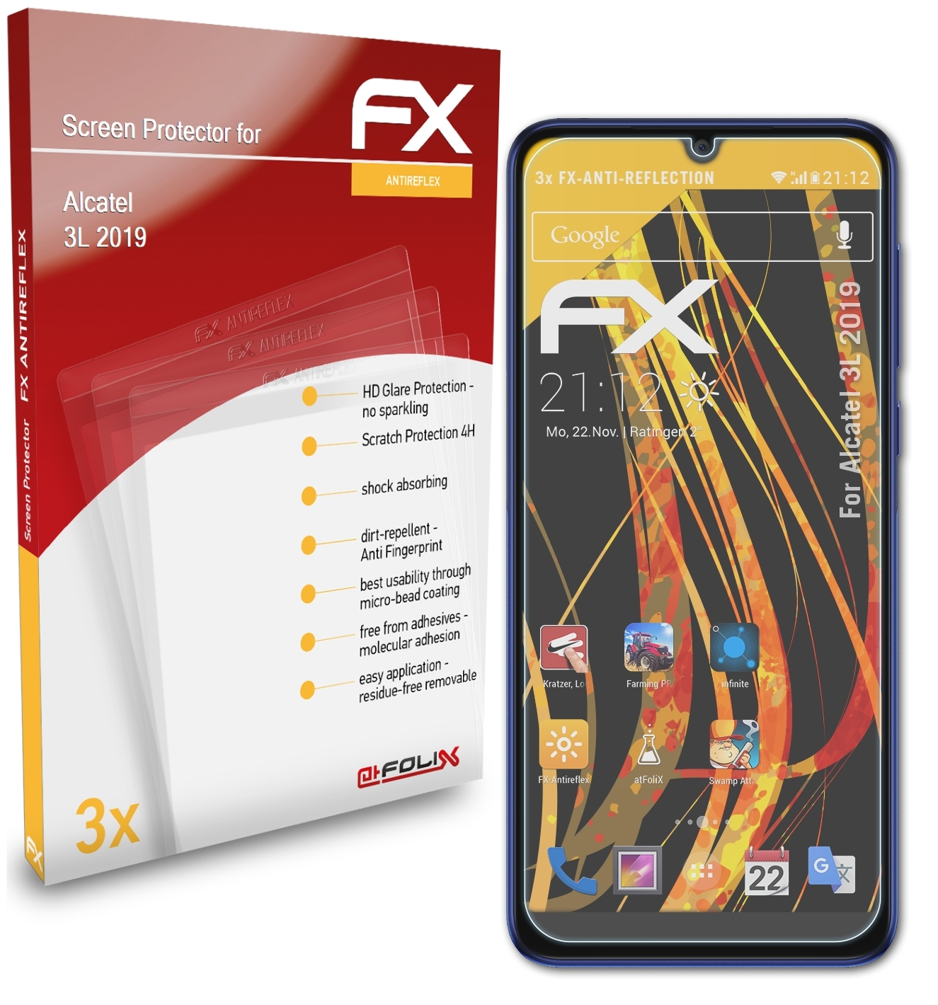 3L ATFOLIX Displayschutz(für 3x FX-Antireflex Alcatel (2019))